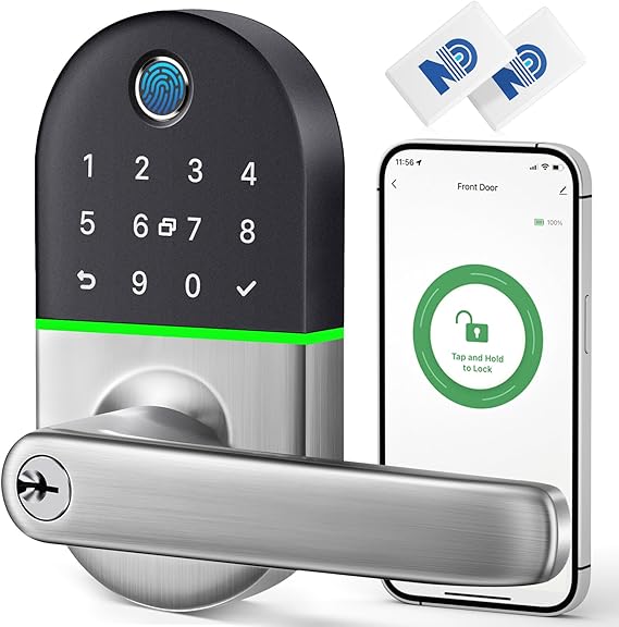 Smart Keypad Door Lock with Handle for Front Door, 7 in1 Keyless Entry