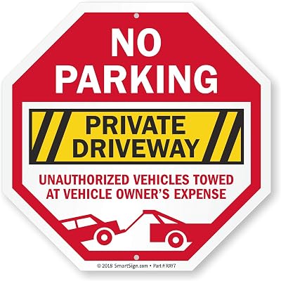 SmartSign No Parking Private Driveway Sign, Unauthorized Vehicles Towed at Vehicle Owners Expense Sign, 10 Octagon EG Reflective Aluminum, Laminated, Pre-Punched Holes, USA-Made