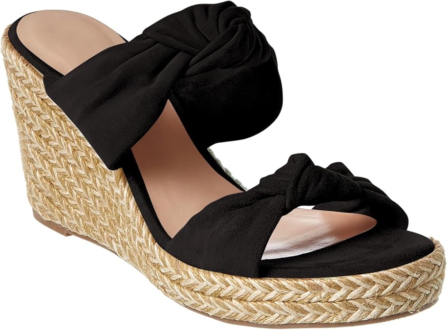 Fashare Womens Slip on Espadrilles Wedges Sandals Slides Platform Bow Open Toe Summer Dressy Mules Shoes