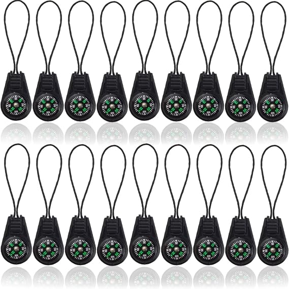 NSBELL 25PCS Mini Survival Compass Zipper Pull Slider Outdoor Camping Hiking Pocket Compass Liquid Filled Compass for Emergency Survival Kits Watchband Paracord Bracelet Necklace Key Chain
