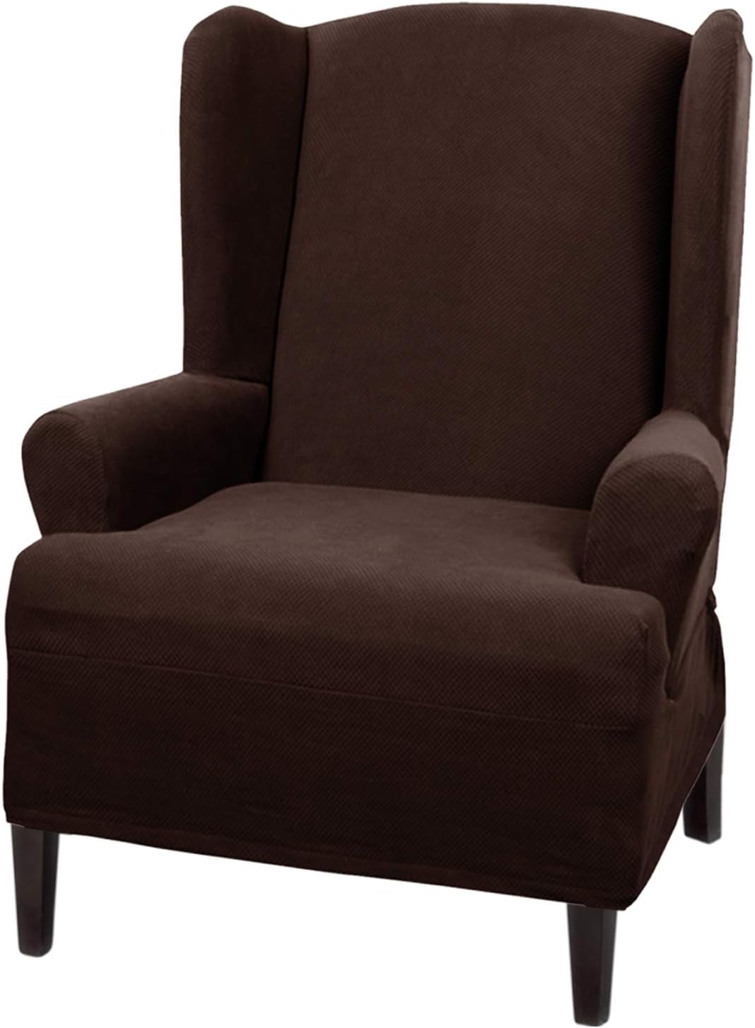 MAYTEX Mills Pixel Ultra Soft Stretch Wing Back Arm Furniture Cover 1 Piece Chocolate Brown Chair Slipcover