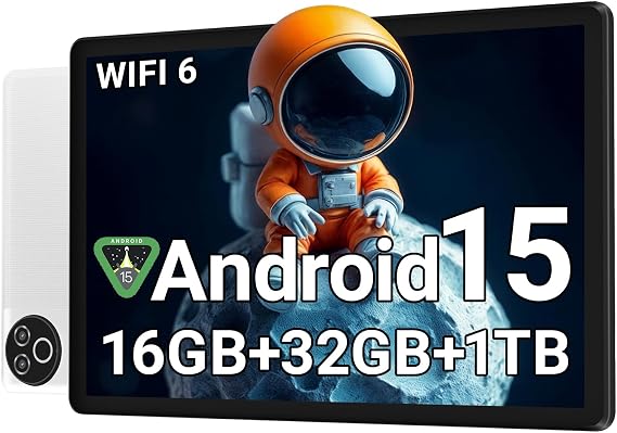 Android 15 Tablet 10 Inch, 20GB RAM 64GB ROM 1TB Expandable, Fast WiFi 6 & BT 5.4 Tablets 5-Core, HD IPS Touchscreen, 8H+ Battery, Dual Camera Portable Tablet for Kids & Adults,Gift,Streaming-Metallic