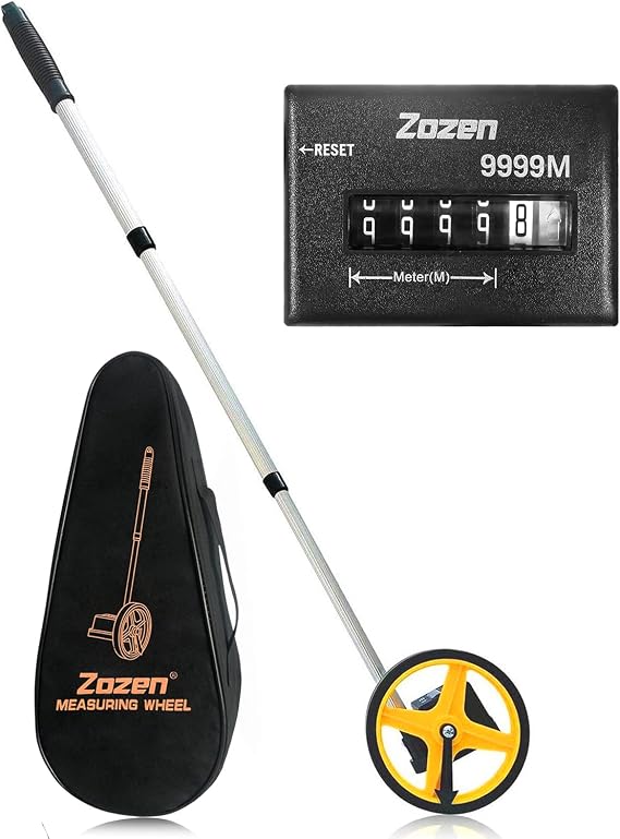 Zozen Measuring Wheel in Meters, Meters Measure Wheel Metric Units [Up to 9,999m], Rolling Measurement with Carrying Bag, Telescopic/One Key to Reset/Starting Point Arrow. | Metric Units [Up to 9,999m], Starting Point Arrow, Rolling Measurement with Carrying Bag, Adapt Various Roads