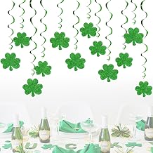 12 Pcs St. Patrick’s Day Hanging Swirl Decorations, St Patricks Green Foil Streamers, Green Shamrock Paper Pendants Hanging Swirl Streamers for Room Ceiling Window Door Indoor Outdoor