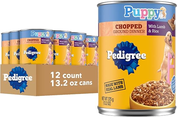 Pedigree Puppy Chopped Wet Dog Food, Lamb & Rice, 13.2 oz, 12 Count