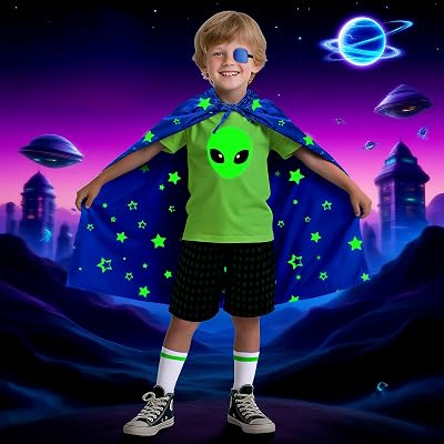 Halloween Costumes for Kids, Glow in the Dark Alien Costume, Halloween Cosplay Party Costumes for Boys 4-12T