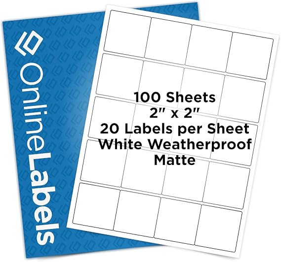 OnlineLabels 2" x 2" Square Labels - Weatherproof Matte - 100 Sheets