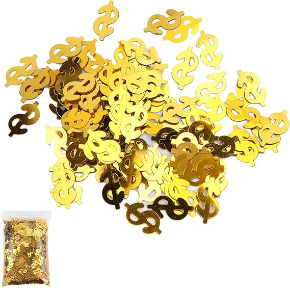 Dollar Confetti, PVC Sequins Party Money Table Confetti Tissue Paper with Dollar Sign Shaped Pretend Tabletop Decor for Wedding Birthday Festival Bachelorette Party Decoration(Gold)