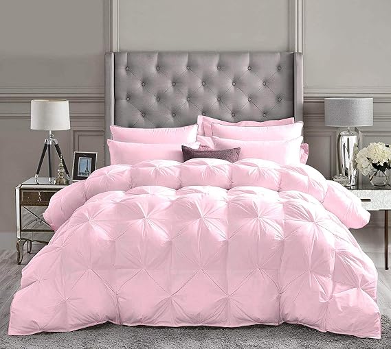 5 Piece Pinch Pleated Comforter Premium (1 Comforter + 4 Pillow Cases) 800 Thread Count 500 GSM 100% Egyptian Cotton Super Soft, Size - Super King, Color - Baby Pink