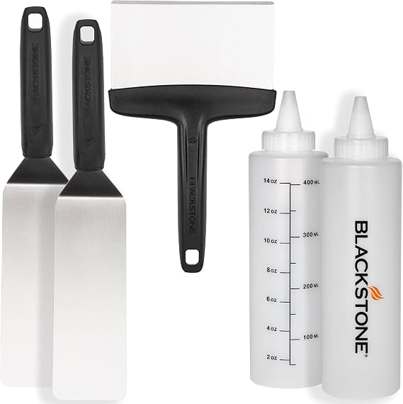 Blackstone 5-Piece Griddle Accessory Tool Kit | 2 Professional Grade Spatulas, 1 Chopper/Scraper, 2 Squeeze Bottles