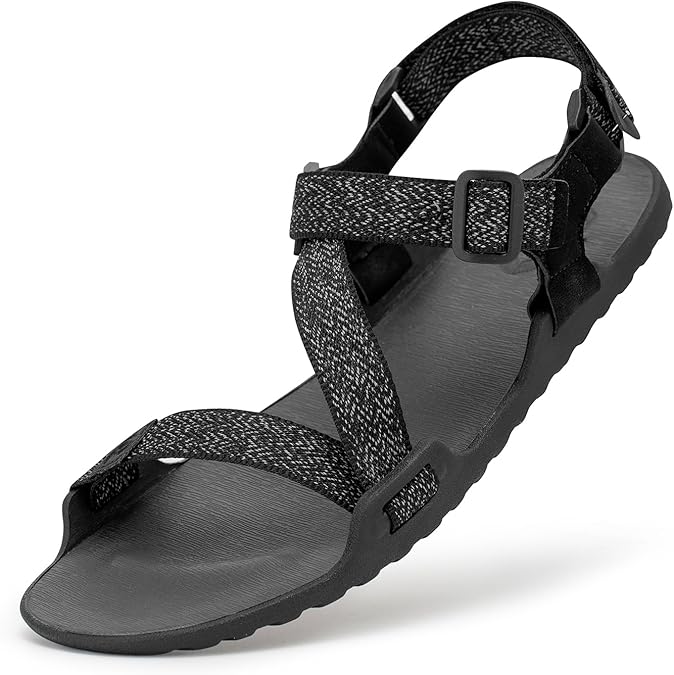 Pulltop Men's Wide Barefoot Sandals - Minimalist | Zero Drop | Ultralight Trail Running Hiking Sandals Adjustable, Sd01 | Black , 14 Wide