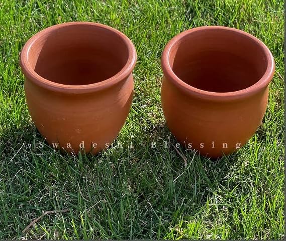 SWADESHI BLESSINGS HandMade Unglazed Clay Kullad Cups Set of 2 (150ml Each) | Chemical-Free, Earthen Kullar for Water/Tea/Coffee/Milk, Terracotta Drinking Cups, Mud Kulhad, Durable Drinkware, Gift-Ready