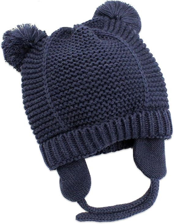 Baby Beanie Earflaps Hat - Infant Toddler Girls Boys Soft Warm Knit Hat Kids Winter Hat with Fleece Lining