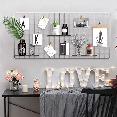 Grid Photo Wall, Wire Wall Grid Panel for Photo Hanging Display Metal Grid Wall Decor Organizer Mesh Panels Display Wall Storage 37.4 x 17.7 inch - Black