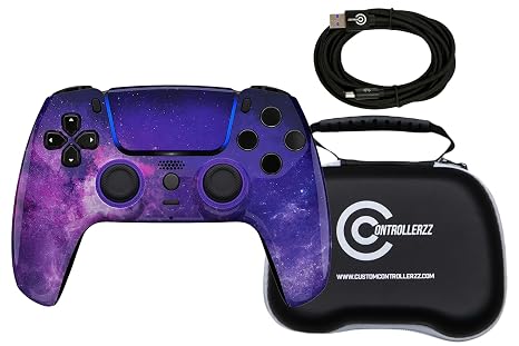 Custom Controllerzz Galaxy Controller Bundle Includes Galaxy Custom Wireless Controller for PS5, PC & Braided USB-C Cable & Universal Protective Case