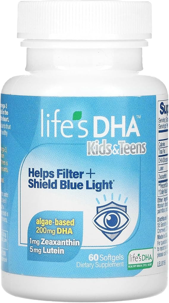 Lifes DHA Kids & Teens with Lutein Helps Filter & Shield Blue Light Daily Supplement to Support Eye Health and Brain Health - Non-GMO - 60 Softgels, Multi