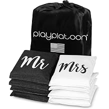 Play Platoon Weather Resistant Cornhole Bags - Set of 8 Regulation Size - Mr & Mrs Wedding Theme - Durable Duck Cloth for Tossing Game, Includes Tote Bag