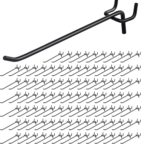 HJW Stainless Steel Pegboard Hooks, 100 Pack, Black, Heavy Duty, L Shape, 8 Inch, for 1/8 and 1/4 Pegboard, Garage Storage Organizer