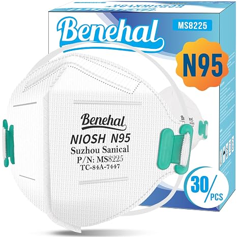 benehal N95 Face Masks, NIOSH Approved Individually Wrapped, White, 30-Pack