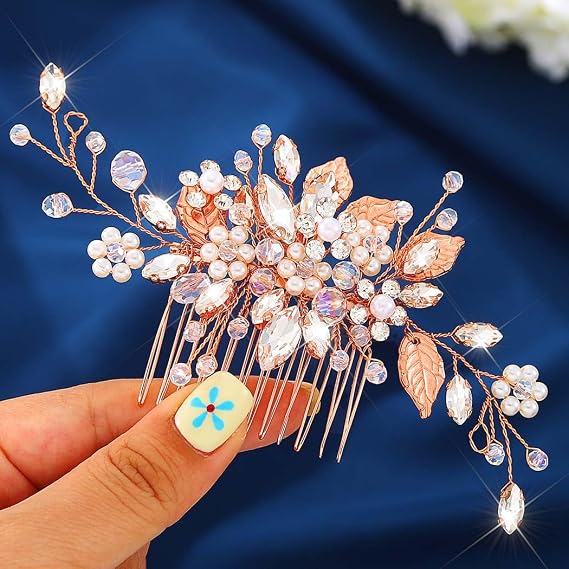 JEAIRTS Crystal Hair Comb Bridal Pearl Headpiece Wedding Hair Accessories for Women | Sparkly rhinestone decor,sturdy metal comb,bride headpiece for beach wedding,engagement and prom