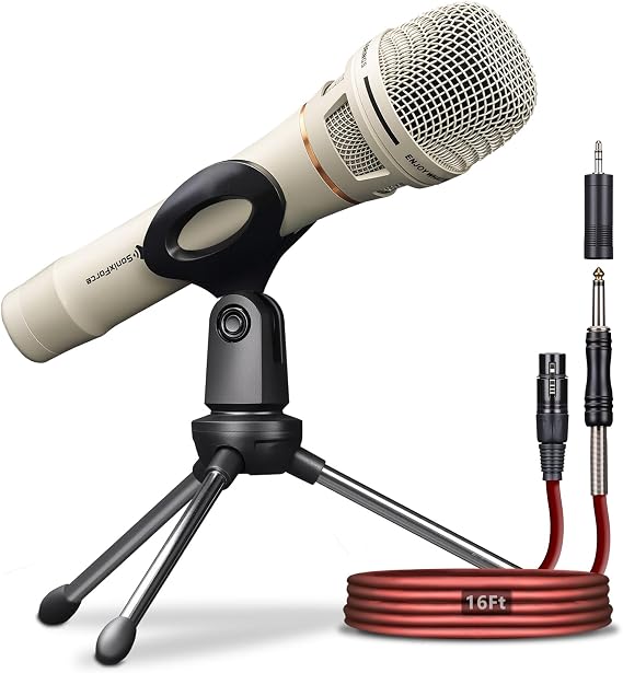 Dynamic Microphone - Professional Vocal Microphone for Singing - Handheld Wired Mic with 16ft XLR to 1/4" Audio Cable - Mic for Speech, Studio & Live Performance