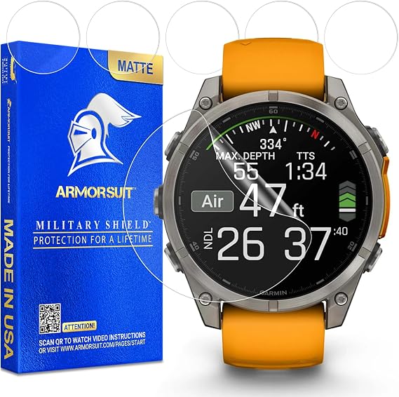 ArmorSuit 6 Pack for Garmin Fenix 8/8 Pro 47mm Matte Screen Protector Anti-Glare MilitaryShield TPU Film - Made in USA