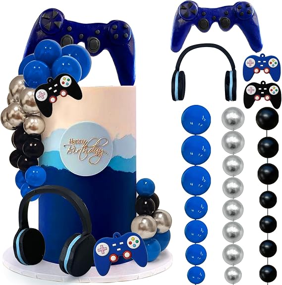 30 PCS Video Game Themes Cake Toppers Game Controller Headset Ball Cake Decoration for Game Theme Birthday Party Cake Decoration