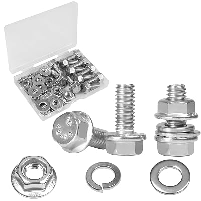 Yinpecly 10 Sets 516-18 x 34 Flanged Hex Head Bolts Kits, 516-18 Flange Hexagon Screws and Nuts,Flat & Spring Lock Washers, 304 Stainless Steel 18-8,Fully Threaded