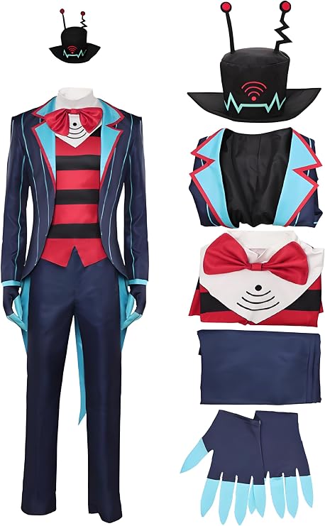 Hazbin Vox Costume Adults Hazbin Vox Hotel Cosplay Hat Gloves Pants Coat Full Uniforms Halloween Christmas Outfits