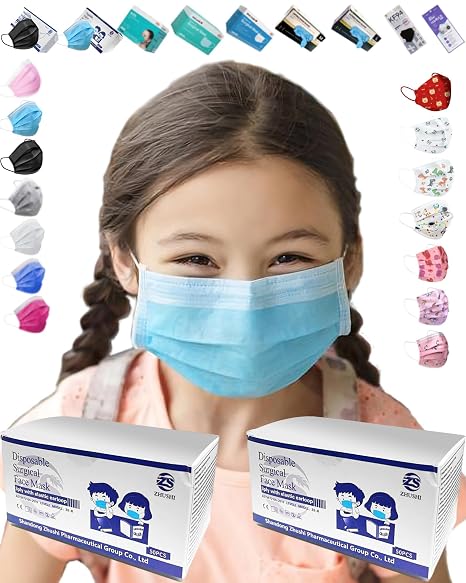 100 Pack Kids Masks Disposable Blue for Children Boys Girls Age 4-12,Low Breathe Resistance Certified Level 2,Premium 3-Layer Fabric(35% Melt-Blown & 65% Non-Woven).Elastic Ear Loops & Metal Nose Clip