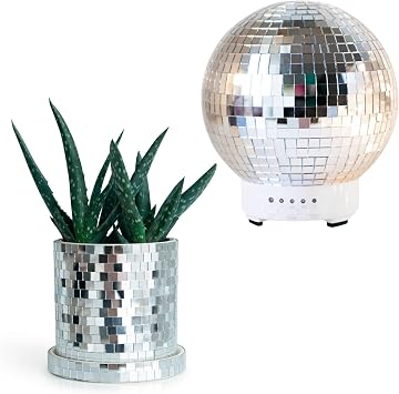 SCANDINORDICA Disco Ball Planter Pot 4.3" Silver and Disco Ball Diffuser