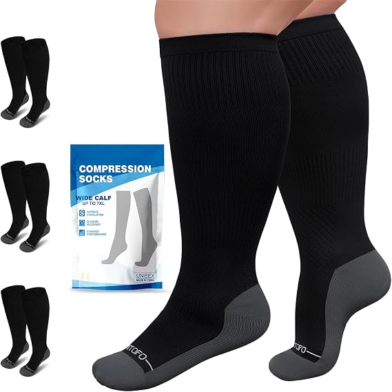3 Pairs Plus Size Compression Socks for Women Men Wide Calf | 20-30mmHg Graduated Compression for Flying, Travel, Nurses & Pregnancy(S/M-7XL)