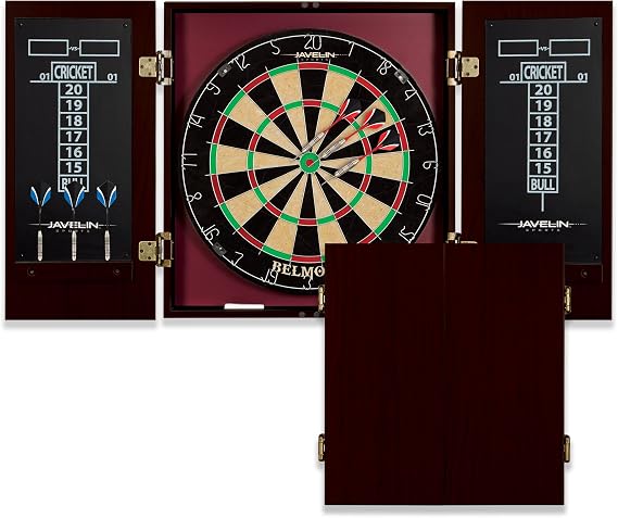 EastPoint Sports Official Size Dart Board Cabinet Set- Easy-Assembly & Complete with 6 Deluxe Steel Tip Darts and Accessories -Premium Darts Set with Scoreboard for Bar Games & Indoor Games