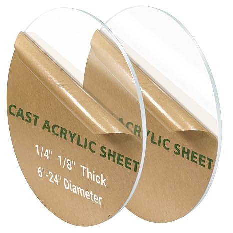 2 Pieces 1/4" Round Plexiglass Sheet, 10 Inch Diameter Clear Acrylic Circle, Round Cake Disk Acrylic Sheet, Plexiglass Table Top, Acrylic Backdrop