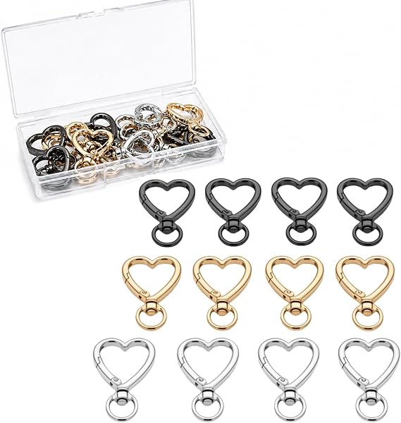 12 PCS Heart Keychain Clip, Cute Heart Shaped Carabiner Clasp, Metal Spring Key Ring with Swivel Clasps, Small Buckle Hook for Keys Craft DIY Purse Handbag Hardware Charm, Multi-Color (Heart Swivel)