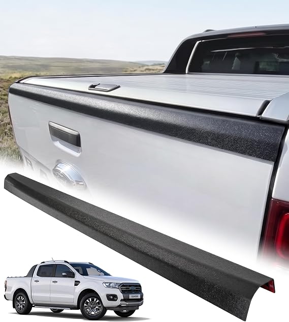 Tailgate Protector Cap compatible with Ford Ranger 2012-2022 T6 T7 T8 | Textured LLDPE anti-slip tailgate rail guard for Wildtrak Raptor XL XLT. 3cm inner 5.5cm outer shield, drill-free tape fit