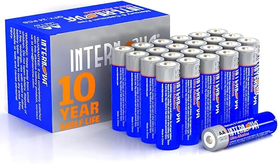INTERNOVA AA Batteries 24 Pack+ High Performance Alkaline LR6 1.5V Cells - Easy to Open, Long-Lasting Power for Game Controllers, Flashlights & Cameras - Mercury & Cadmium Free, 10-Year Shelf Life