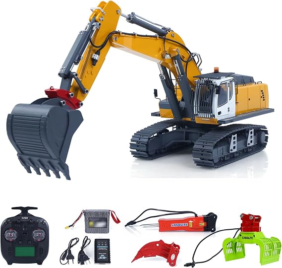 KABOLITE 1/18 K962 100S Remote Control Hydraulic Excavator RC Digger Electric Claw Ripper Hammer Construction Car Machine Model for Ages 14+