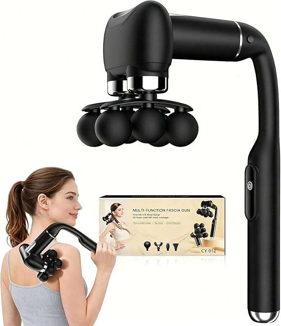 6-Head Massage Gun with Upgraded Detachable Extension Handle Deep Tissue Percussion Massager for Neck, Shoulder, Back, Leg & Full Body Muscle Relaxation, Portable Handheld Massager