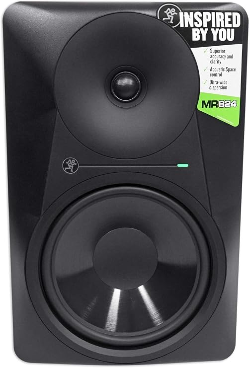 Mackie MR824 8 85 Watt Powered Active Studio Monitor Class A/B Bi-Amped Speaker Bundle with Rockville PRO-M50 Studio Headphones w/Detachable Coil Cable, Case with Extra Ear Pad