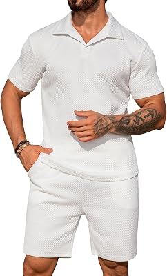 URRU Mens 2 Piece Short Sets Summer Outfits Short Sleeve Polo Shirt and Shorts Set Casual Beach Outfits