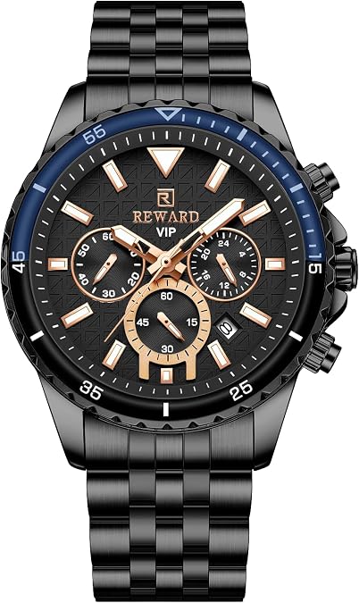 REWARD Men's Wrist Watches Fashion Business Dress Stainless Steel Wristwatch for Men (Chronograph/Waterproof/Luminous/Date) Sport Mens Quartz Watch Black/Silver/Blue/Green