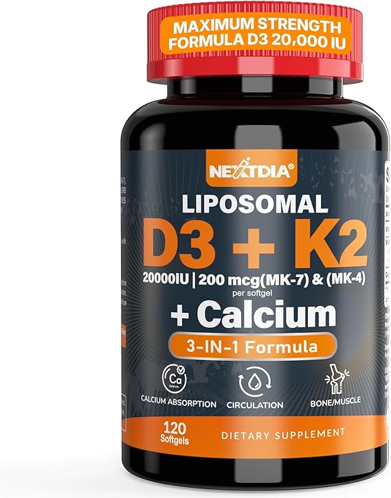 Vitamin D3 20,000 IU + K2 Vitamin (MK4 & MK7)200mcg + Calcium Citrate 200mg