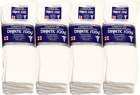Falari Physicians Approved Diabetic Socks For Men Women Non-Binding Loose Top Wide Crew Length