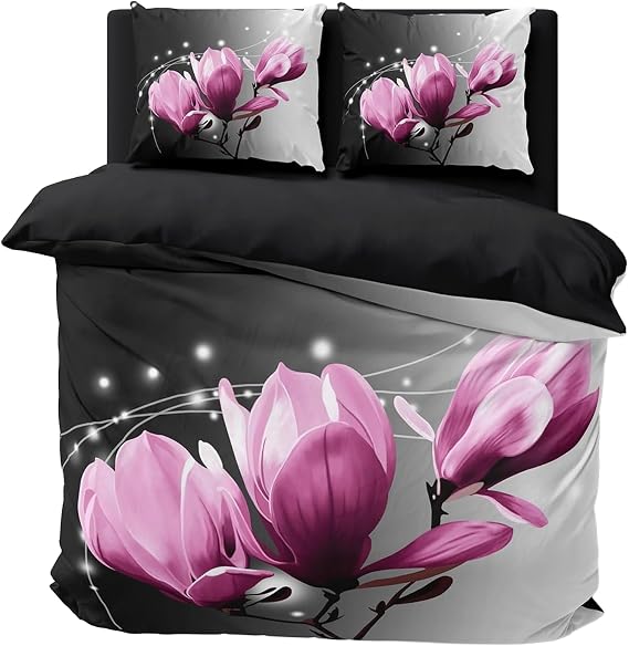 FEBE 3D Bettwäsche Lilie Blume Bettbezug-Set 135x200 + Kissenbezug 80x80 cm Wendebettwäsche 2 Teilig mit Reißveschluss