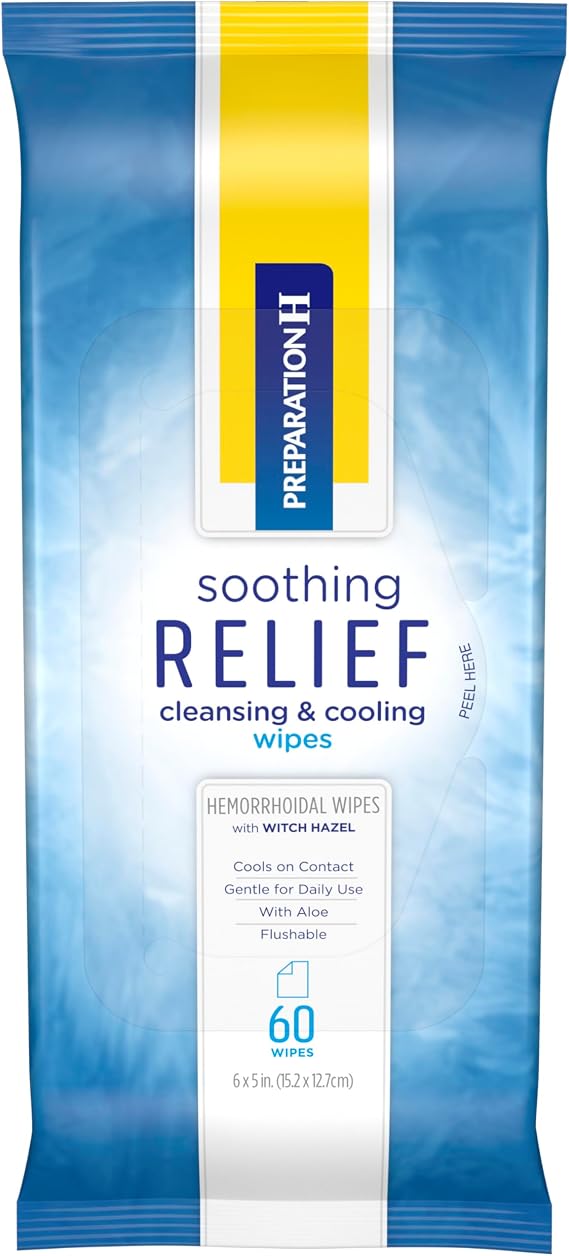 Preparation H Soothing Relief Cleansing & Cooling Wipes, Aloe and Witch Hazel Wipes for Butt Itch Relief - 60 Count