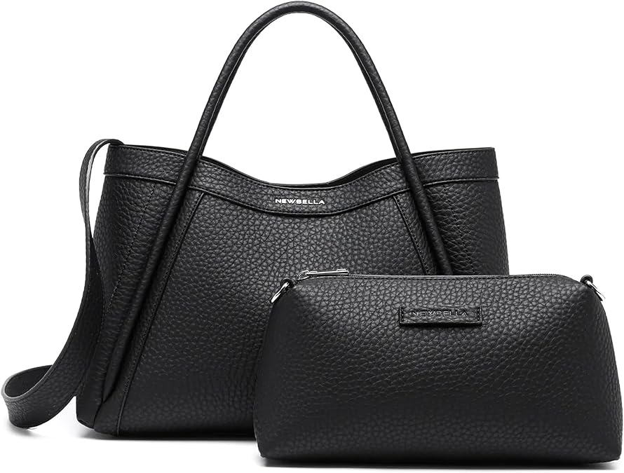 NEWBELLA Tote Bag for Women, Vegan Leather Crossbody Shoulder Bag, Top Handle Satchel Purse for Work, Travel, Daily Use (Black-2)
