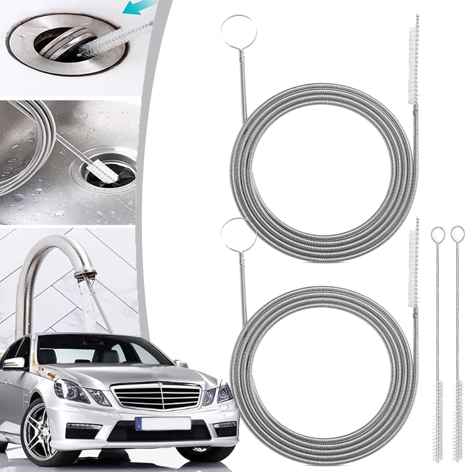 Car Drain Dredge Cleaning Scrub Brush, Sunroof Drain Cleaning Tool, Long Flexible Tube Cleaning Brush, 61IN Flexible Car Drain Dredge Sunroof Cleaning Scrub Brush Tool for Car and Fridge 2pcs
