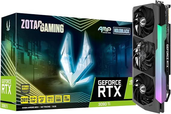 ZOTAC Gaming GeForce RTXTM 3090 Ti AMP Extreme Holo 24GB GDDR6X 384-bit 21 Gbps PCIE 4.0 Gaming Graphics Card, HoloBlack, IceStorm 2.0 Advanced Cooling, Spectra 2.0 RGB Lighting, ZT-A30910B-10P