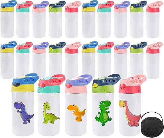 Sublimation Tumbler,25 PACK 12oz Stainless Steel Sublimation Sippy Cup,Double Wall Insulated Kids Tumbler with Handle,Spill Proof lid,Silicone Bottoms,for Water,Drinks (25, 12OZ)